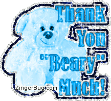 Click to get the codes for this image. This cute glitter graphic features a blue glittered teddy bear. The comment reads: Thank You Beary Much!