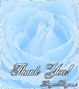 Click to get the codes for this image. This beautiful glitter graphic shows a close-up of a blue rose with silver glitter on the tips of each petal. The comment reads: Thank You!