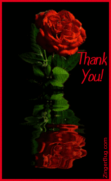 Click to get the codes for this image. This beautiful graphic shows a red rose with reflections in an animated pool. The comment reads: Thank You!