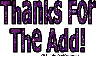 Click to get the codes for this image. Thanks 4 The Add Purple sparkle Glitter Text, Thanks For The Add Free Image, Glitter Graphic, Greeting or Meme for any forum, website or blog.