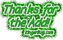 Click to get the codes for this image. Thanks Add Green Glitter, Thanks For The Add Free Image, Glitter Graphic, Greeting or Meme for any forum, website or blog.