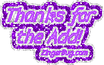 Click to get the codes for this image. Thanks Add Purple Glitter, Thanks For The Add Free Image, Glitter Graphic, Greeting or Meme for any forum, website or blog.
