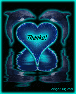 Click to get the codes for this image. This glitter graphic shows 2 dolphins jumping in the air and forming a heart between them. They are reflected in an animated pool. The comment reads: Thanks!