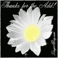 Click to get the codes for this image. This beautiful glitter graphic is a white daisy with silver glitter around the tips of the petals. The comment reads: Thanks for the Add!