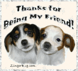 Click to get the codes for this image. Thanks For Being My Friend 2 Puppies, Thanks For The Add, Animals  Dogs, Friendship Free Image, Glitter Graphic, Greeting or Meme for Facebook, Twitter or any forum or blog.