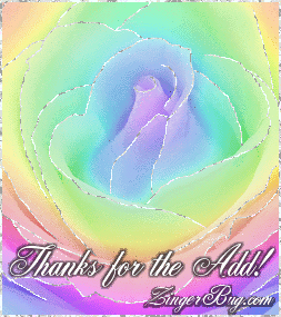 Click to get the codes for this image. This beautiful glitter graphic shows a close-up of a rainbow colored rose with silver glitter on the tips of each petal. The comment reads: Thanks for the Add!