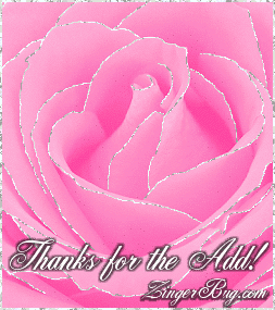 Click to get the codes for this image. This beautiful glitter graphic shows a close-up of a pink rose with silver glitter on the tips of each petal. The comment reads: Thanks for the Add!