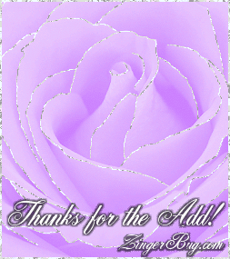 Click to get the codes for this image. This beautiful glitter graphic shows a close-up of a purple rose with silver glitter on the tips of each petal. The comment reads: Thanks for the Add!