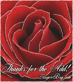 Click to get the codes for this image. This beautiful glitter graphic shows a close-up of a red rose with silver glitter on the tips of each petal. The comment reads: Thanks for the Add!
