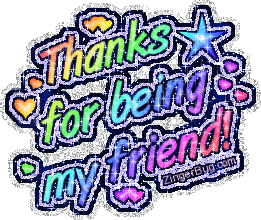 Click to get the codes for this image. This cute glitter graphic shows rainbow colored stars and hearts. The comment reads: thanks for being my friend