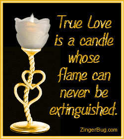 Click to get the codes for this image. Candle with animated burning flame. Comment reads: True love is a candle whose flame can never be extinguished.
