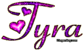 Click to get the codes for this image. Tyra Pink Purple Glitter Name With Hearts, Girl Names Free Image Glitter Graphic for Facebook, Twitter or any blog.