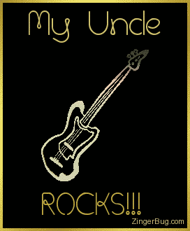 Click to get the codes for this image. This comment features a 3D rotating gold guitar charm graphic. The comment reads: My Uncle Rocks!!!