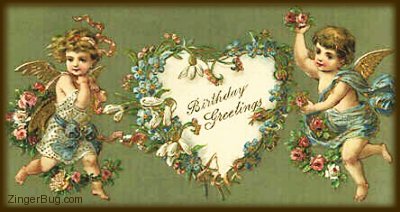 Click to get the codes for this image. Victorian Birthday Angels, Birthday Hearts, Birthday Angels  Fairies, Vintage Birthday Graphics, Angels Fairies and Mermaids, Happy Birthday Free Image, Glitter Graphic, Greeting or Meme for Facebook, Twitter or any forum or blog.