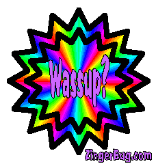 Click to get the codes for this image. Wassup Rainbow Starburst, Hi Hello Aloha Wassup etc Free Image, Glitter Graphic, Greeting or Meme for any Facebook, Twitter or any blog.