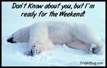 Click to get the codes for this image. This cute photo shows a polar bear sound asleep in the snow. The comment reads: Don't know about you, but I'm ready for the Weekend!