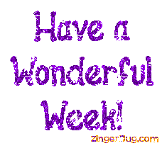 Click to get the codes for this image. Have a Wonderful Week Purple Glitter Graphic, Have A Great Week Free Image, Glitter Graphic, Greeting or Meme for any Facebook, Twitter or any blog.