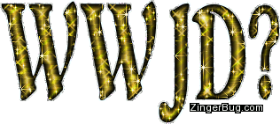 Click to get the codes for this image. WWJD? What Would Jesus Do? Gold glitter graphic.