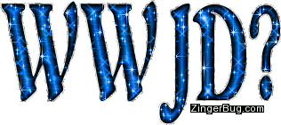 Click to get the codes for this image. WWJD? What Would Jesus Do? Light blue glitter graphic.
