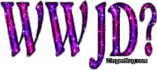 Click to get the codes for this image. WWJD? What Would Jesus Do? Pink and Purple glitter graphic.