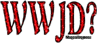 Click to get the codes for this image. WWJD? What Would Jesus Do? Red  glitter graphic.