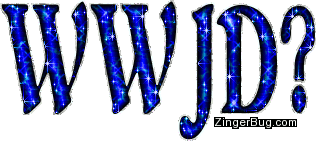 Click to get the codes for this image. WWJD? What Would Jesus Do? Royal blue glitter graphic.