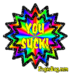 Click to get the codes for this image. You Suck Rainbow Starburst, You Suck Free Image, Glitter Graphic, Greeting or Meme for Facebook, Twitter or any forum or blog.