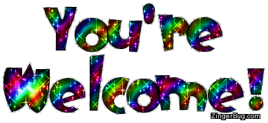 Click to get the codes for this image. You're Welcome Rainbow Glitter Text, Youre Welcome Free Image, Glitter Graphic, Greeting or Meme for any Facebook, Twitter or any blog.
