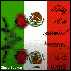Click to get the codes for this image. This graphic features a Mexican Flag with a single red rose reflected in an animated pool. The comment reads: ¡Feliz 16 de septiembre!