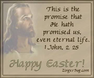 Click to get the codes for this image. This graphic features a painging of Jesus with the comment: This is the promise that He hath promised us, even eternal life. 1 John, 2.25 Happy Easter!
