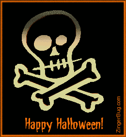 Click to get the codes for this image. 3d Happy Halloween Skull and Crossbones, Halloween Free Image, Glitter Graphic, Greeting or Meme for Facebook, Twitter or any forum or blog.