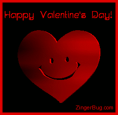 Click to get the codes for this image. 3 Dimensional graphic of a rotating red smiley face heart. The comment reads: Happy Valentine's Day!