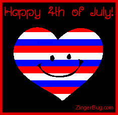 Click to get the codes for this image. This cute graphic features a 3D rotating red, white and blue smiley face heart. The comment reads: Happy 4th of July!