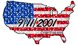 Click to get the codes for this image. Glittered Americna flag in the shape of the USA. Comment reads: 9/11/2001