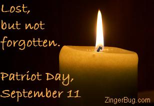 Click to get the codes for this image. Close-up photograph of a candle with the comment: Lost, but not forgotten. Patriot Day, September 11