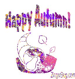 Click to get the codes for this image. Happy Autumn Horn of Plenty glitter, Autumn  Fall Free Image, Glitter Graphic, Greeting or Meme for Facebook, Twitter or any forum or blog.