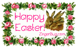 Click to get the codes for this image. Happy Easter Victorian Bunnies, Easter Free Image, Glitter Graphic, Greeting or Meme for Facebook, Twitter or any forum or blog.