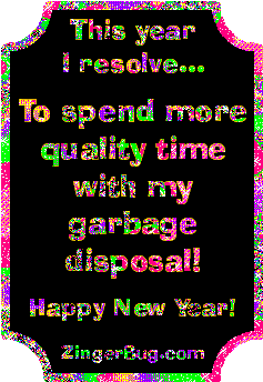 Click to get the codes for this image. Funny New Year's Resolution glitter graphic reading: This year I resolve to spend more quality time with my garbage disposal! Happy New Year!