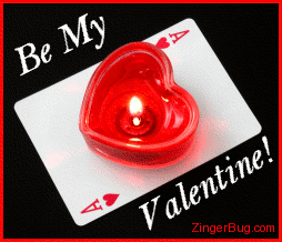 Click to get the codes for this image. This animated graphic features an Ace of Hearts playing card with an animated burning heart shaped candle in the middle. The comment reads: Be My Valentine!
