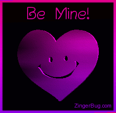 Click to get the codes for this image. 3 Dimensional graphic of a rotating pink smiley face heart. The commnet reads: Be Mine!