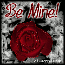 Click to get the codes for this image. This beautiful Valentine's Day comment shows a close-up photo of a red rose with red glitter on the tips of each petal. The comment reads: Be Mine!