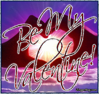 Click to get the codes for this image. This beautiful Valentine's Day glitter graphic shows two hands making a heart with an animated starburst sun in the background. The comment reads: Be My Valentine!