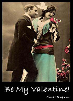 Click to get the codes for this image. Colorized vintage photograph of a man and woman in a romantic pose. The comment reads: Be My Valentine!