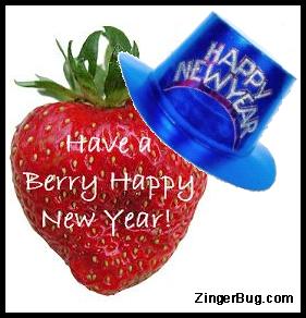 Click to get the codes for this image. Strawberry wearing a Happy New Year Hat. Comment reads: Have a Berry Happy New Year!