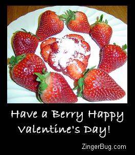 Click to get the codes for this image. Photo of strawberries with the comment: Have a Berry Happy Valentine's Day!