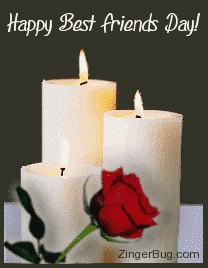 Click to get the codes for this image. Graphic of 3 animated candles with burning flames and a single rose in front of the candles. Comment reads: Happy Best Friends Day!
