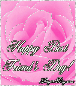 Click to get the codes for this image. Glitter graphic of a pink rose with silver glitter on the tips of each petal. The comment reads: Happy Best Friend's Day!