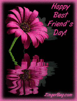 Click to get the codes for this image. Beautiful graphic of a pink flower reflected in an animated pool. The comment reads: Happy Best Friend's Day!