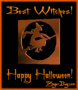 Click to get the codes for this image. Cute 3D graphic of a witch on a broom. The comment reads: Best Witches! Happy Halloween!