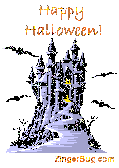Click to get the codes for this image. Happy Halloween Haunted Castle, Halloween Free Image, Glitter Graphic, Greeting or Meme for Facebook, Twitter or any forum or blog.